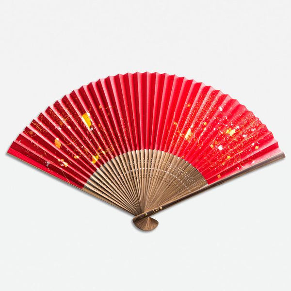 Japanese Folding Fan with Gold Leaf: Red