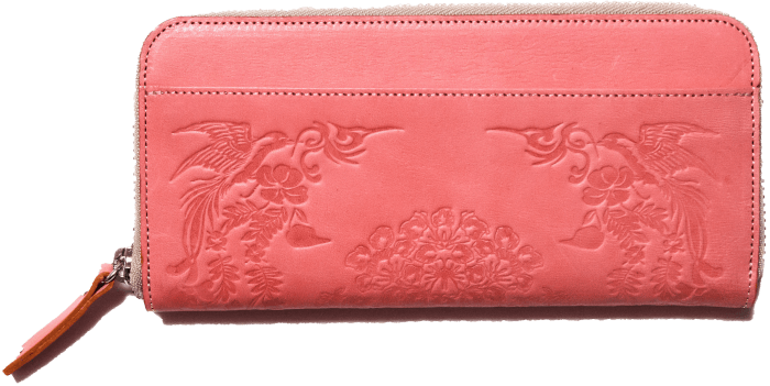 Long leather wallet with SHO-SO-IN pattern ASAGASUMI 2668 Omotenashi Square, LLC pink 