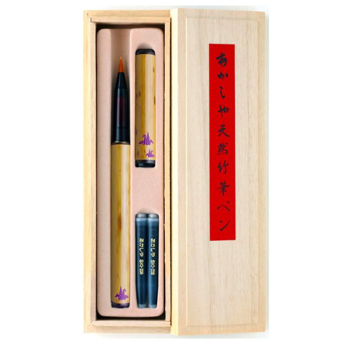 Patterned natural bamboo Japanese Calligraphy Brush Pens CRANE -Omotenashi Square